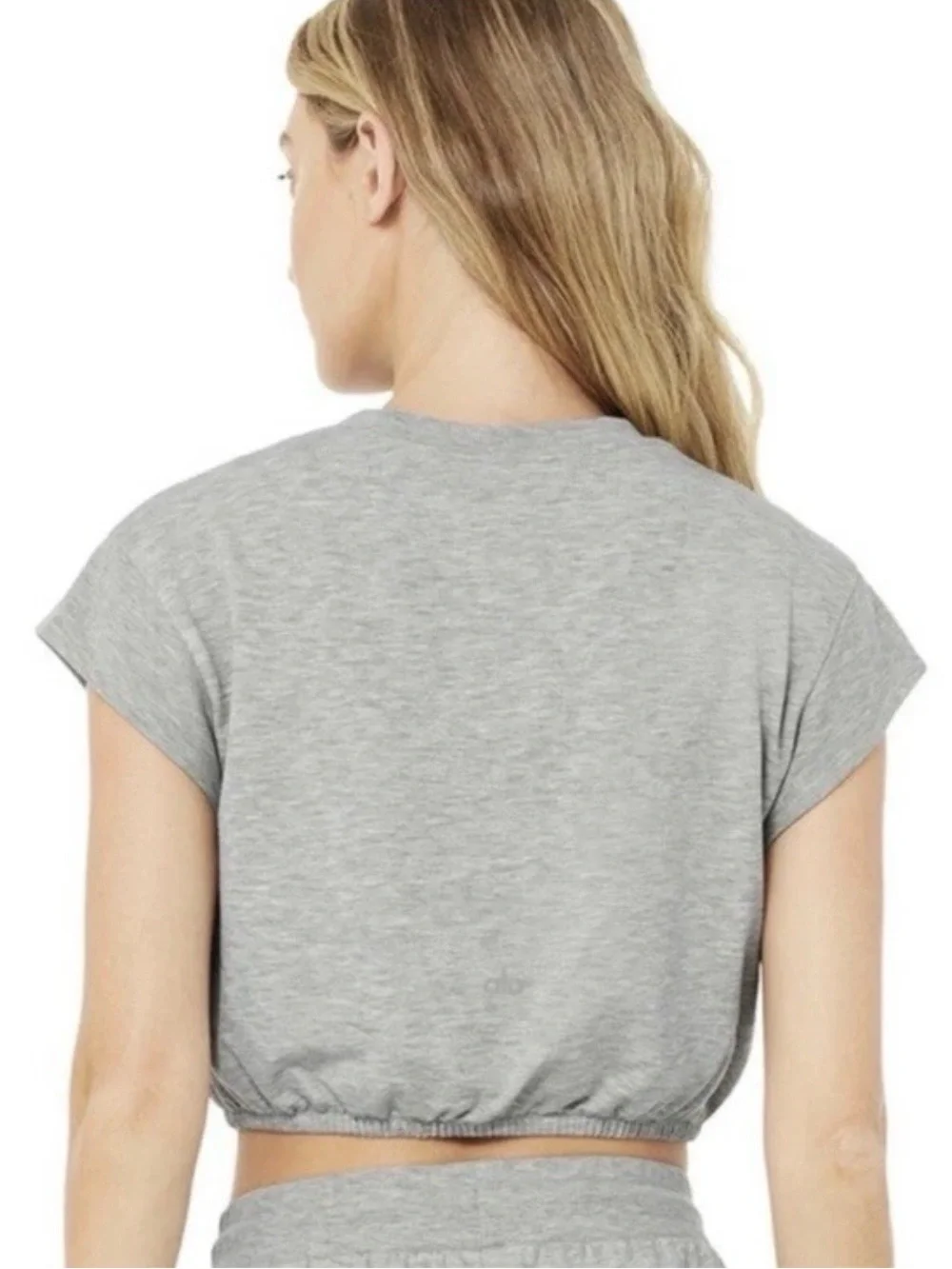 Alo Yoga Womens Short Sleeve Dreamy Crop Top - Dove Heather Grey size S